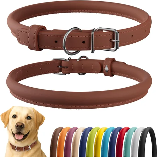 Vista 87 de CollarDirect - Collar de cuero enrollado para perro, collar redondo acolchado suave para cachorro, collar de cuero auténtico hecho a mano
