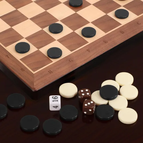 Vista 7 de Piezas de Damas - Piezas de Backgammon - Marrón Oscuro/Natural 15 piezas Cada (Negro y Beige, 27mm/1.06in)