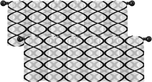 Vista 21 de Emvency Paquete de 2 cenefas para ventana, diseño geométrico gris y negro, cortinas de arte moderno abstracto, cortinas ajustables para ventanas