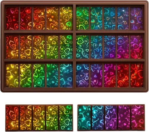 Vista 12 de Ziliny Molde holográfico de barra de chocolate rosa de silicona, barra de chocolate con efecto de luz arco iris, moldes profundos y gruesos