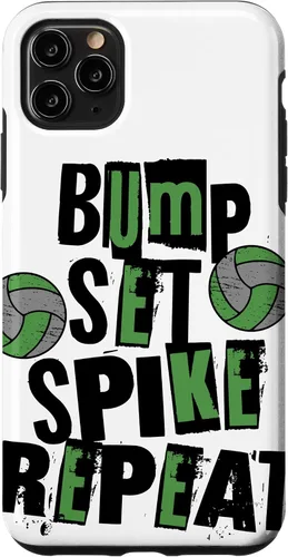Vista 11 de iPhone 15 Parents Girls Volleyball Bump Set Spike Repeat Green & Black Case