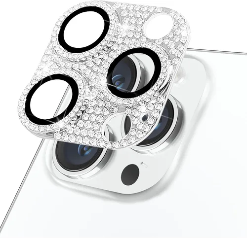 Vista 44 de Protector de lente de cámara para iPhone 13 & iPhone 13 Mini, brillante con diamantes de imitación 3D con purpurina, cubierta de cámara de vidrio
