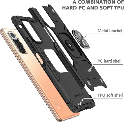 Vista 6 de Asuwish Funda de teléfono para Xiaomi Redmi Note 10/10S 4G con protector de pantalla de vidrio templado y soporte de anillo delgado híbrido Negro