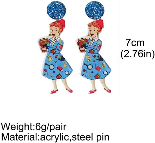 Vista 3 de Caiyao Aretes colgantes de resina acrílica para estudiantes y profesores, bonitos aretes de arco iris de ciencia para mujeres y niñas, regalo