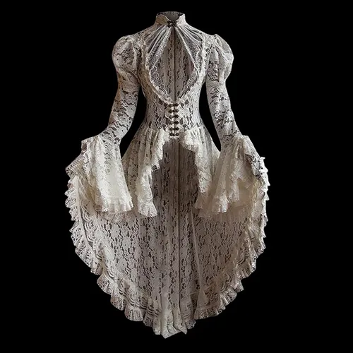 Vista 6 de Women Renaissance Dress Cosplay Halloween Medieval Princess Ren Fair Costume Court Flare Sleeve Tunic Dress