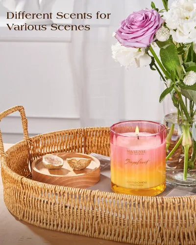 Vista 5 de M&SENSE Velas perfumadas de pomelo para el hogar, 10.6 onzas, 60 horas, velas de soja natural no tóxicas en vidrio de larga duración de combustión