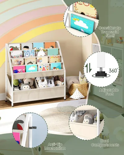 Vista 4 de CHOEZON Estantería para niños, estantería de 4 niveles para niños, organizador de almacenamiento de libros y juguetes de gran capacidad, estante