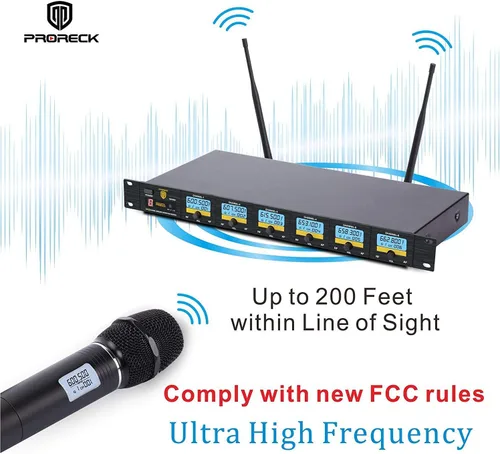 Vista 2 de PRORECK MX66 Sistema de Micrófono Inalámbrico UHF de 6 Canales con 6 Micrófonos de Mano, Máquina de Karaoke