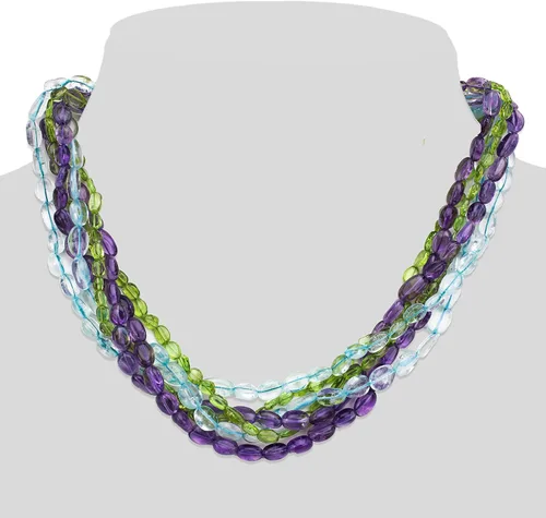 Vista 2 de Plata de ley simulado púrpura amatista, Peridot simulado, simulated Azul Crystal Twisted Collar