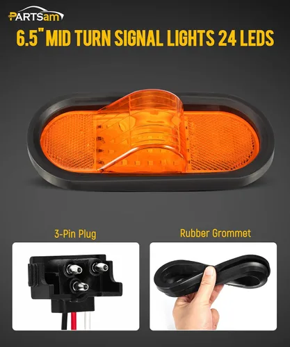 Vista 2 de Partsam 2 luces de marcador ámbar de 6.5 pulgadas con luz de giro medio, soporte de goma, 24 LED con lente reflejo, universal, impermeable, 6