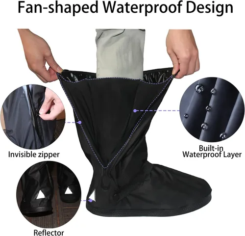 Vista 5 de Tachitali Fundas impermeables para botas de lluvia con reflector para hombre, ropa de lluvia reutilizables y plegables para botas de lluvia