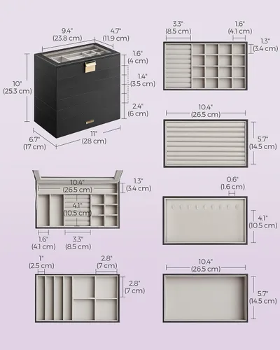 Vista 6 de SONGMICS Bandejas de joyería apilables, caja de joyería de 6 niveles, organizador de joyas con cajón, con tapa de vidrio, divisores extraíbles