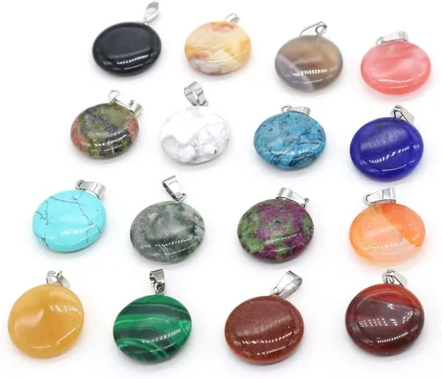 Vista 2 de LE SKY 20 colgantes de piedra natural redonda con forma de moneda curativa de colores mixtos para hacer joyas