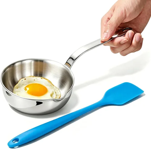 Vista 13 de Mini sartén para huevos, sartén para tortilla de acero inoxidable 304, sartén para salsa de 5.1 pulgadas, mini sartén para calentar mantequilla