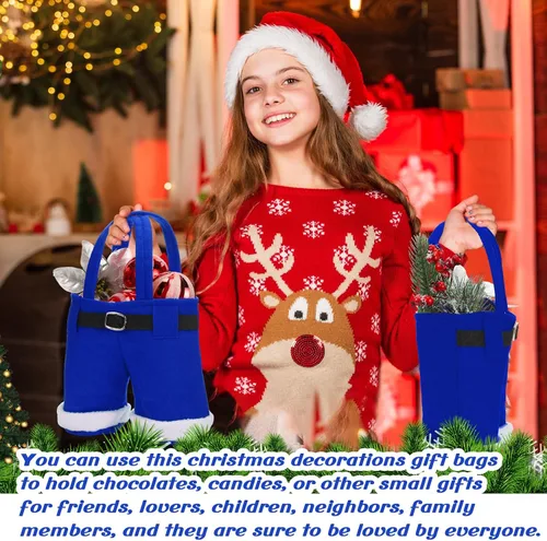 Vista 2 de Aliceset 24 Bolsas de Dulces de Navidad con Asa, Bolsas de Regalo con Diseño de Pantalones de Santa, Canasta de Golosinas Navideñas, Portavinos