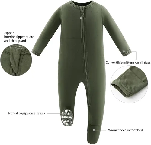 Vista 5 de Owlivia Pijama de bambú para bebé y niña, con cremallera frontal antideslizante