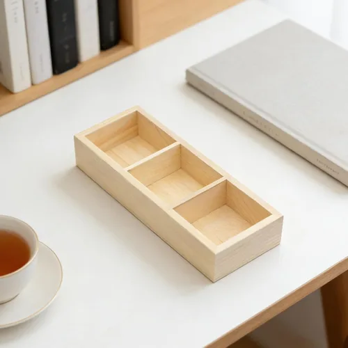 Vista 4 de SUPVOX Wooden Tea Bag Organizer with 3 Compartments Tea Storage Box for Drawer and Cabinet for Kitchen and Office Use