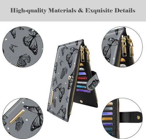 Vista 4 de Billetera de mujer con bloqueo RFID de gran capacidad, organizador multitarjetas, billetera plegable para mujer con bolsillo con cremallera