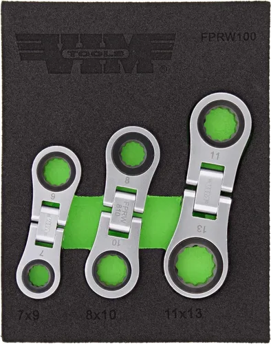 Vista 7 de Juego de llaves de trinquete Nano Flex de VIM Tools - Juego de 3 piezas de llaves flexibles de doble cara de tamaño para la palma con 72 dientes