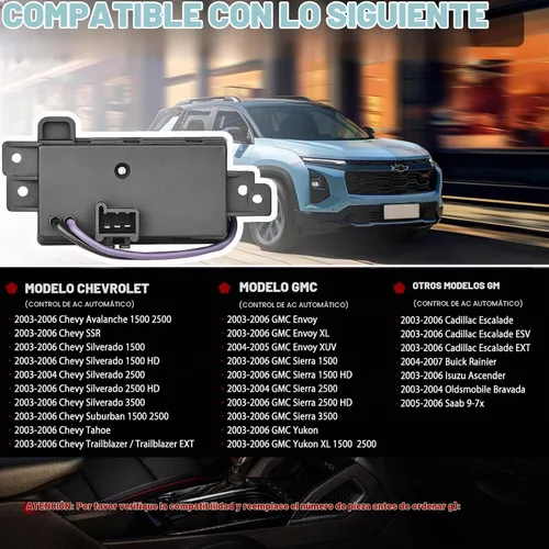 Vista 2 de Módulo de control de ventilador AC Resistencia del motor del ventilador para 2003-2007 Chevy Silverado Avalanche Suburban Tahoe, GMC Envoy Sierra