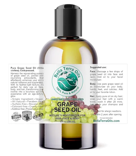 Vista 2 de Bella Terra Oils - Aceite de semilla de uva natural de 8 onzas - Sumérgete en el poder nutricional de la uva natural, lleno de antioxidantes