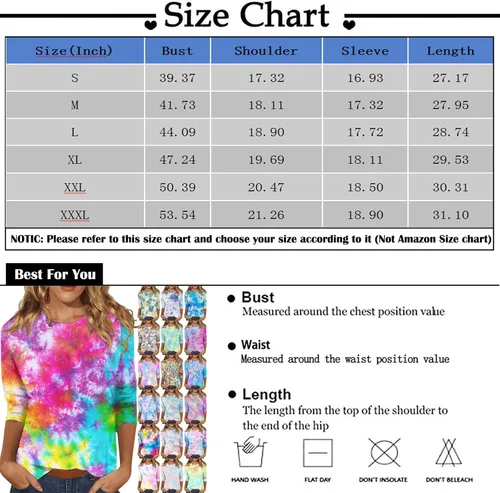 Vista 5 de Camisetas de vacaciones para mujer, blusa casual suelta de manga 34 para mujer, a la moda, casual, cuello redondo, manga tres cuartos, camiseta