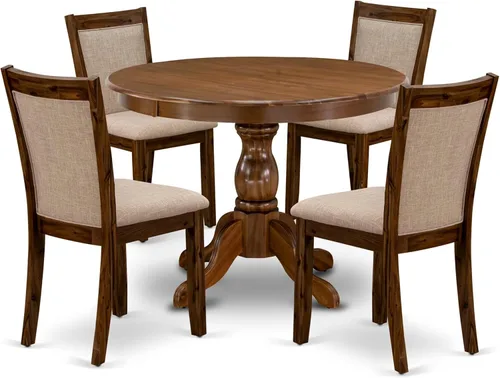 Vista 19 de East West Furniture HBMZ3-AB6-06 - Juego de mesa de cocina de 3 piezas que contiene una mesa de comedor redonda con pedestal y 2 sillas tapizadas