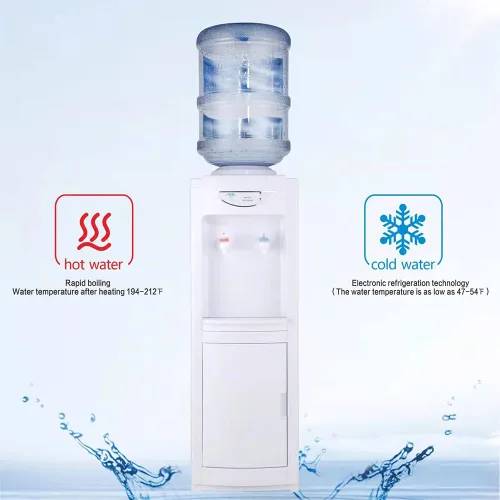 Vista 5 de Dispensador de agua para botella de 5 galones, dispensador de agua de carga superior fría y caliente, enfriador independiente con cierre
