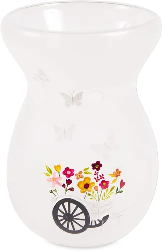 Vista 9 de Pavilion - Bandeja para velas de vidrio esmerilado floral pintada a mano, 7.25 pulgadas