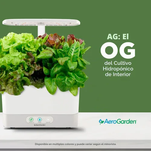 Vista 4 de Sistema hidropónico de jardín interior AeroGarden Harvest con luz de cultivo LED y kit de hierbas, con capacidad para hasta 6 cápsulas, color blanco