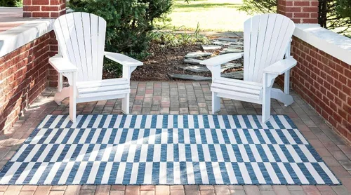 Vista 3 de Unique Loom Outdoor Striped Collection - Alfombra a rayas (4' 1" x 6' 1" Rectángulo, azul/marfil)