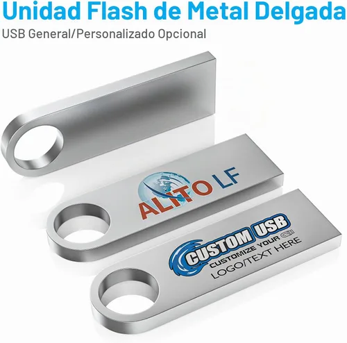 Vista 2 de ABLAZE Paquete de 10 unidades flash de 128MB, unidades flash USB 2.0 metálicas con llaveros USB Sticks Pendrives (Plateado)
