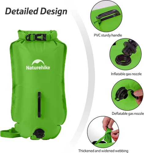 Vista 2 de Naturehike Boya de natación de alta visibilidad de 18 litros, flotador de burbujas ultraligero y bolsa seca para natación en aguas abiertas, kayak