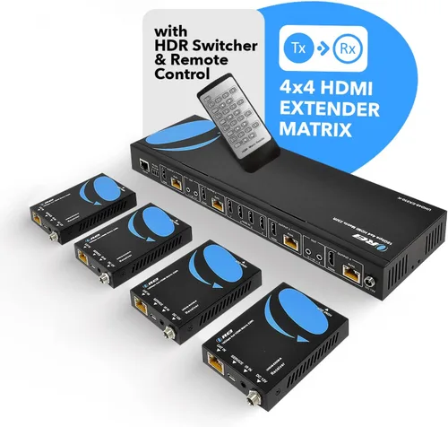 Vista 9 de OREI Matriz Extensora HDMI 4K 4x4 – UltraHD 4K @ 60Hz 4:4:4 sobre cable CAT5e/6/7 individual con conmutador HDR y control IR, RS-232 – hasta 230