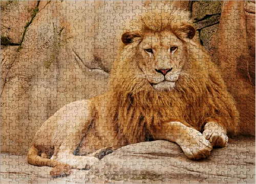 Vista 8 de MyPuzzle A Lion Relaxing On A Stone - Rompecabezas prémium de 100 piezas para adultos
