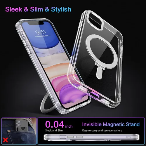 Vista 8 de DUEDUE Funda magnética para iPhone 11 con soporte invisible [compatible con Magsafe], funda protectora transparente de cuerpo completo, delgada