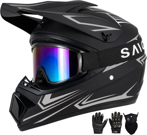 Vista 18 de Casco para jóvenes y niños de motocross, casco para adultos de ATV y bicicleta de tierra con gafas, guantes y máscara, casco de motocicleta de cara