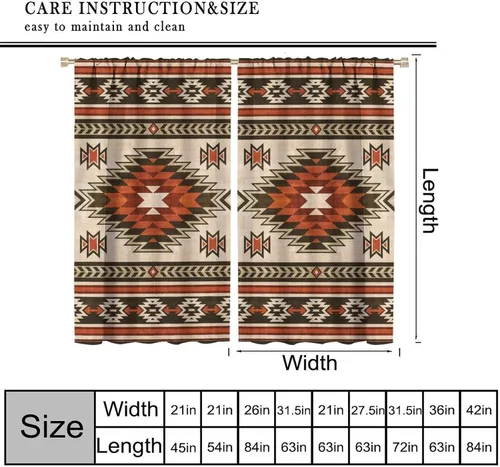 Vista 47 de Cortinas con patrón geométrico tribal, estilo suroeste, azteca, rústico, occidental, nativo americano, opacas, con bolsillo para barra, decoración