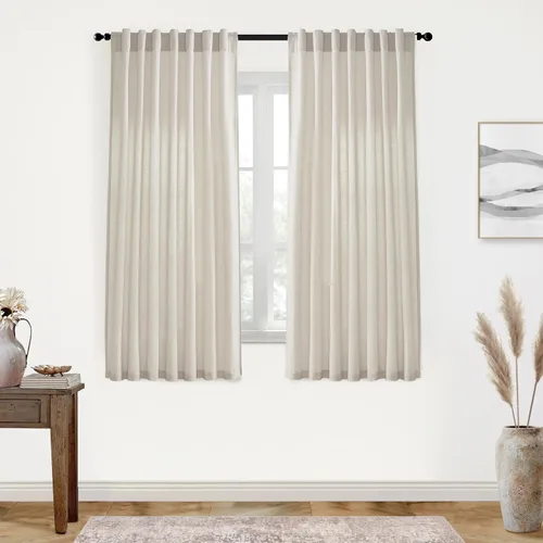 Vista 64 de XTMYI - Cortinas transparentes de 54 pulgadas de largo, juego de 2 paneles para baño, cortinas cortas de lino y algodón con semi privacidad