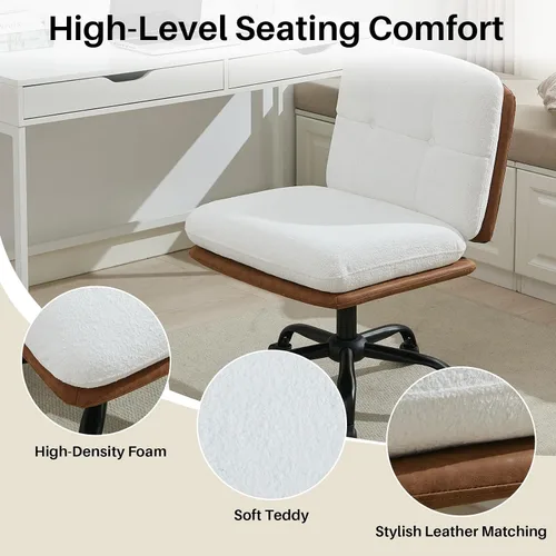 Vista 4 de SOFTHION Juego de 2 sillas de escritorio de oficina sin brazos con ruedas, asiento ancho, giratorio, de altura ajustable, cómoda silla cruzada