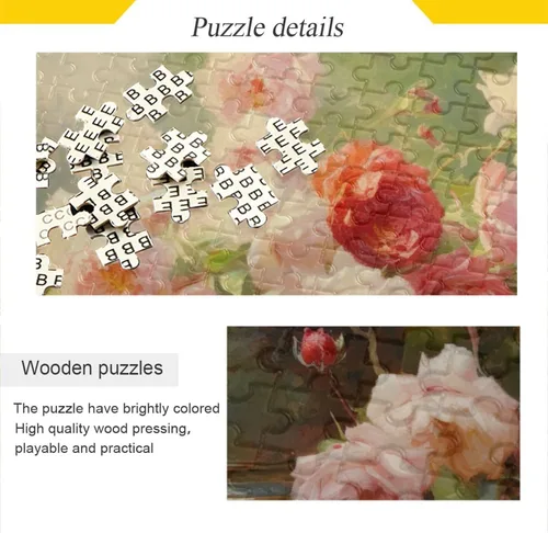 Vista 2 de Flower Vintage Jigsaw Puzzles 500 Pieces for Adults with Mesh Storage Bag 2011408