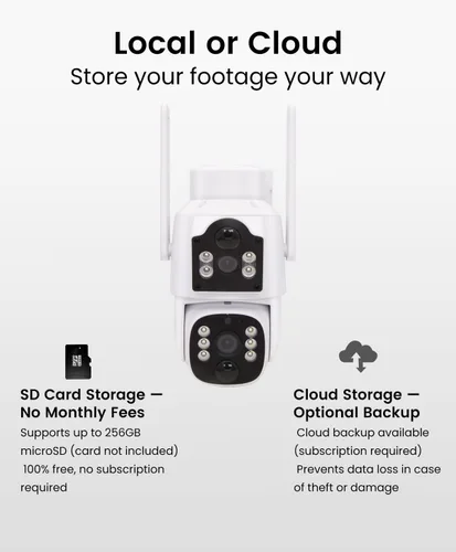 Vista 5 de CasaCam Cámara de seguridad solar Inalámbrico para exteriores, lente dual 2K+2K Funciona con pilas, sensores PIR duales, seguimiento automático