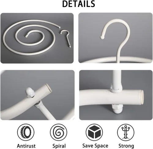 Vista 7 de Perchero en forma de espiral, estante de secado de ropa para interiores, redondo giratorio de metal para colgar en el espacio, estante
