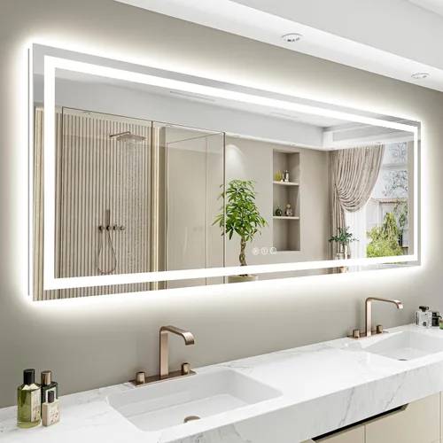 Vista 8 de Espejo de baño LED de 24x30 pulgadas con luces, espejo de tocador frontal y retroiluminado para pared de baño con 3 colores, regulable