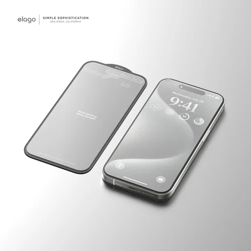Vista 9 de elago 2 protectores de pantalla de vidrio templado compatibles con iPhone 15 Pro Max, dureza de superficie 9H, antihuellas, a prueba de roturas