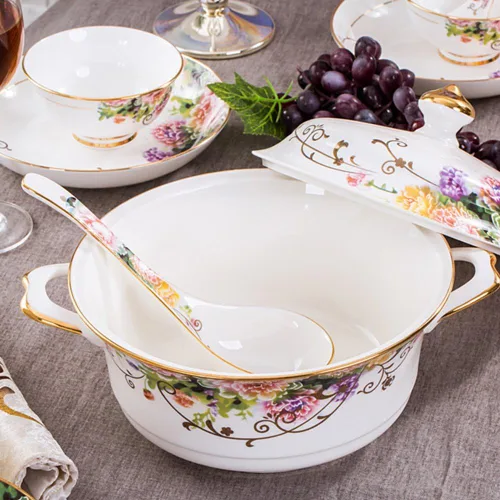 Vista 3 de 60pcs Vajilla Sets Tazones Platos Cucharas Bandeja Plato Jingdezhen Hecho A Mano Arte Cerámica Chinaware Porcelana Tazón Vajilla Tazón
