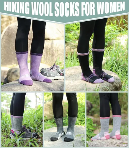 Vista 2 de Yebing Merino Wool Hiking Socks for Womens Thermal Warm Winter Boot Crew Cushion Cozy Thick Work Gift Socks 5 Pairs