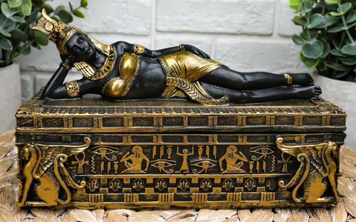 Vista 2 de Ebros - Joyero decorativo de 8 pulgadas de largo, diseño de reina egipcia antigua, Cleopatra, en reposo, personificación de la diosa Isis patrona