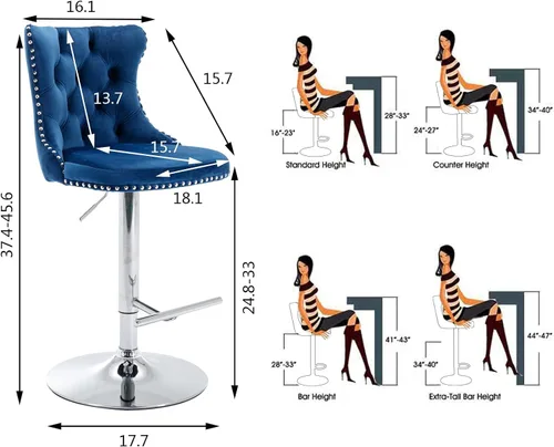 Vista 75 de Aoowow Juego de 2 taburetes de bar giratorios, taburetes de bar ajustables con respaldo de terciopelo copetudo, sillas de bar modernas tapizadas