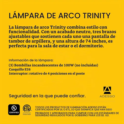 Vista 7 de Adesso Lámpara de pie de arco con 3 pantallas móviles y brillo regulable, iluminación perfecta para dormitorio, sala de estar y decoración de Bronce